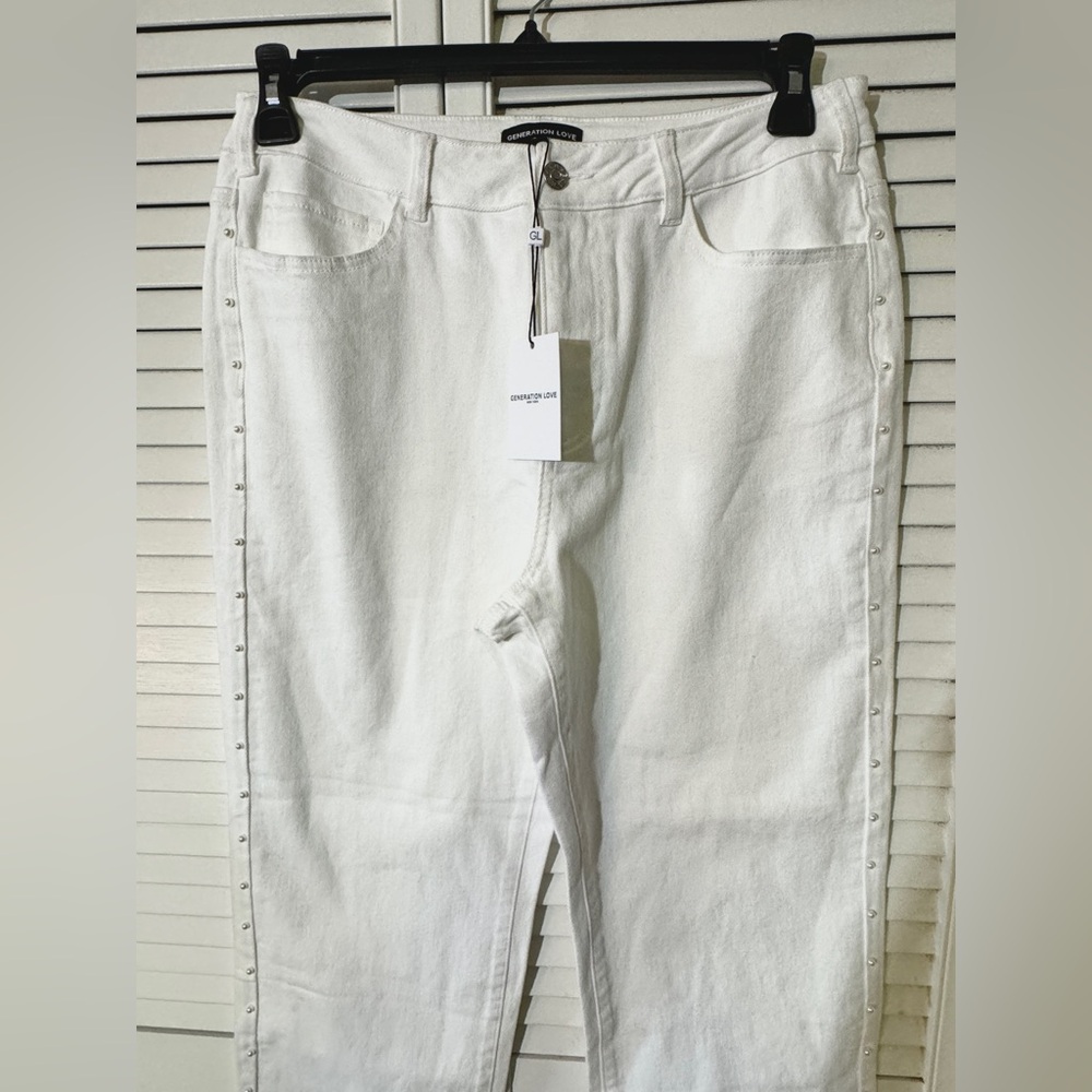 Generation love of white vintage jeans, embellished with pearls wide leg…